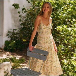Lost + Wander Earth Angel Midi Dress Sz M Yellow Floral Cottagecore Coquette